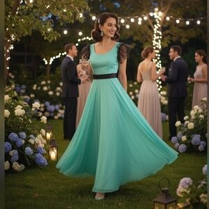 Vintage Aqua Chiffon Gown – Made in Japan 🌸